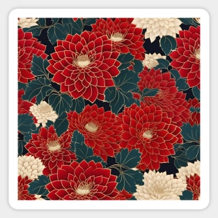 Red Dahlia Pattern, Japanese Chiyogami Sticker